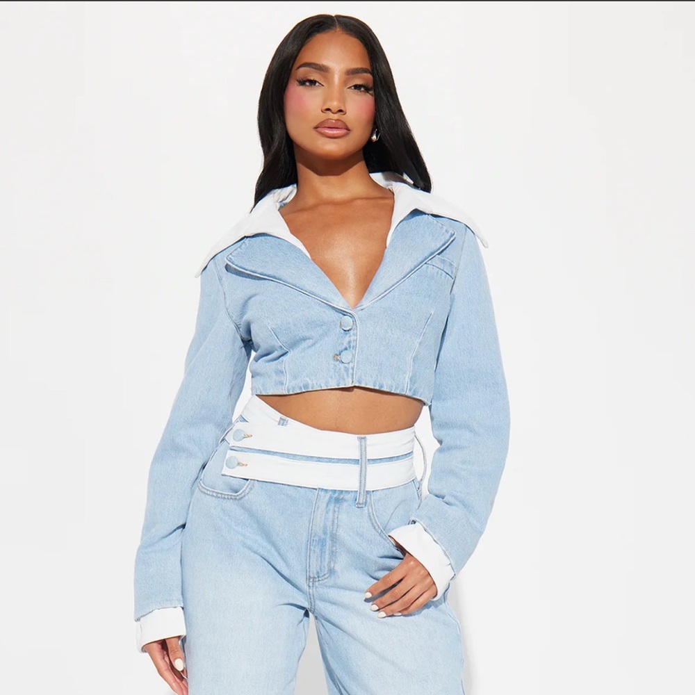 Light Blue Denim Cropped Jacket
